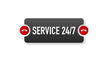 Hizmet 24-7 afiş beyaz arka planda düz stil. Hareket grafikleri.