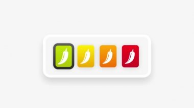 Sıcak biber gücü göstergesi hafif, orta, sıcak ve cehennem pozisyonunda. Kırmızı biber seviyesi. Hareket grafikleri.