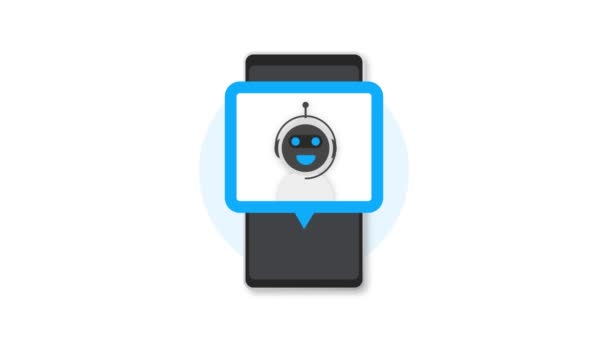 Concepto de icono Chatbot, bot de chat o chatterbot. Robot Virtual Assistance of Website or Mobile Applications (en inglés). Gráficos en movimiento. — Vídeos de Stock