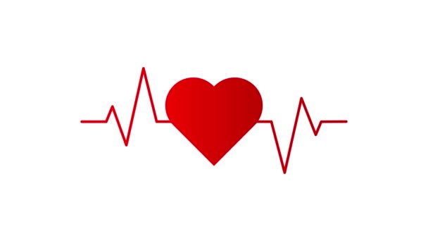 Rood hart met hartslagdiagram symbool. Bewegingsgrafiek. — Stockvideo