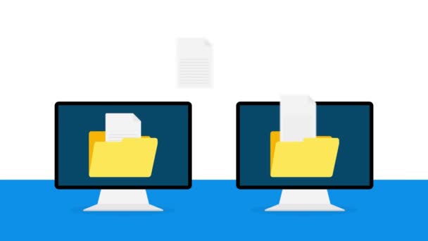 Icono plano moderno con transferencia de archivos sobre fondo blanco. Gráficos en movimiento. — Vídeo de stock