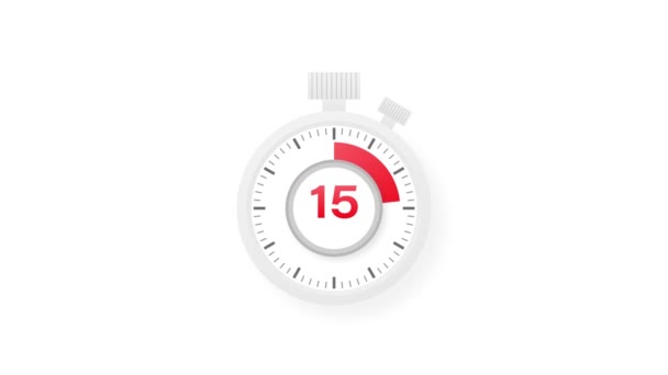 The 15 minutes timer. Stopwatch icon in flat style. Motion graphics. — Stock Video