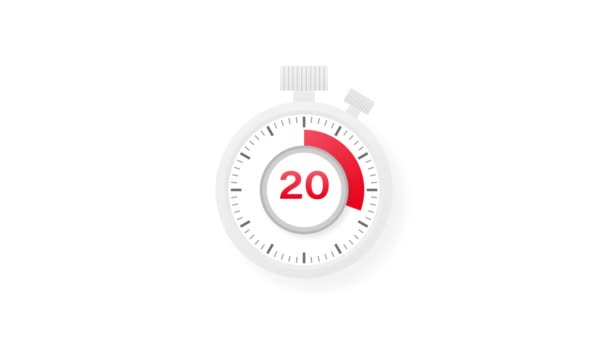 The 20 minutes timer. Stopwatch icon in flat style. Motion graphics. — Stock Video