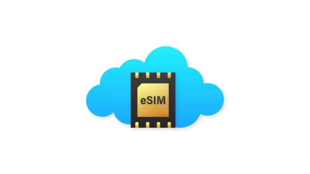 Digitaler E-SIM-Chip Motherboard Digitalchip. Moderne Ikone. Weißer Hintergrund. Symbol für Kommunikation. Bewegungsgrafik. — Stockvideo
