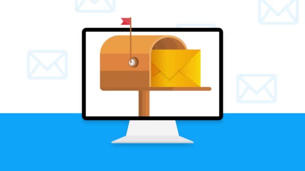 Postbus met een letter binnenin in in een platte stijl op een gele achtergrond. Abonneer u op onze nieuwsbrief. Bewegingsgrafiek. — Stockvideo