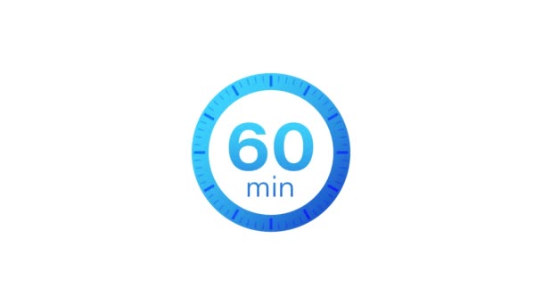 Το χρονόμετρο των 60 λεπτών. Εικονίδιο χρονόμετρο σε επίπεδη στυλ. Γραφικά κίνησης. — Αρχείο Βίντεο