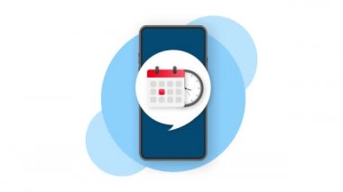 Takvim ve Saat Simgesi mavi arkaplanda. Hareket grafikleri.