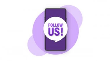 Beyaz arka planda üç boyutlu akıllı telefon afişini takip edin. Hareket grafikleri.