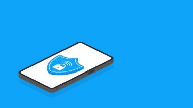 Beyaz arkaplandaki VPN düz mavi güvenlik etiketi. Hareket grafikleri.