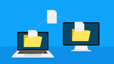 Beyaz arkaplanda dosya aktarımına sahip modern düz simge. Hareket grafikleri.