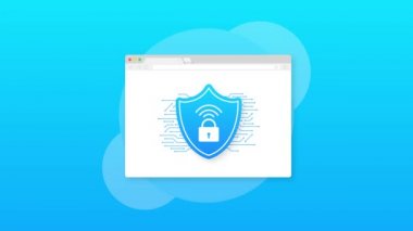 Beyaz arkaplandaki VPN düz mavi güvenlik etiketi. Hareket grafikleri.