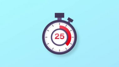 25 dakikalık zamanlayıcı. Stopwatch simgesi düz stil. Hareket grafikleri.
