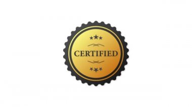 Certified badge for marketing design. Gold certified badge on white background for marketing design. Motion graphics.
