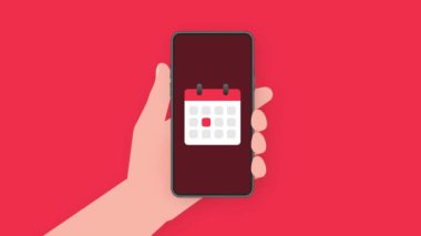 Ui ux design element. Mobile internet, social media. Flat phone with calendar for mobile app design. Smartphone mockup. Motion graphics.