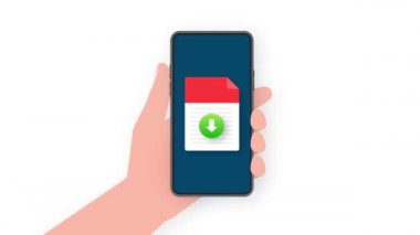 Smartphone with downloaded file in cartoon style. Smartphone screen. Phone icon . Motion graphics.