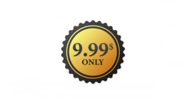 İndirimli 9.99 Dolarlık Rozet Etiketi Tasarımı Düz Tasarımı. Hareket grafikleri.