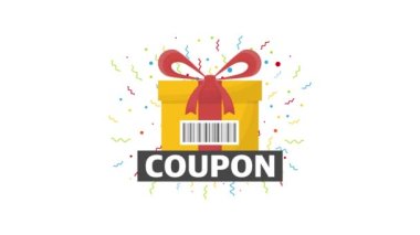 Discount Coupon Icon and prizes box on white background. Motion graphics.