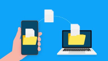 Beyaz arkaplanda dosya aktarımına sahip modern düz simge. Hareket grafikleri.