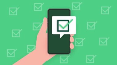 Smartphone having approved tick notification, successful operation check mark. Smartphone with checkmark notification. Motion graphics.