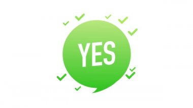 Yes doodle green and red illustration on white background. Motion graphics.