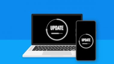 Veri güncellemesi ya da bar süreci ile eşzamanla. Laptop ve akıllı telefondan güncelleme. Hareket grafikleri.