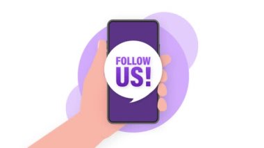 Beyaz arka planda üç boyutlu akıllı telefon afişini takip edin. Hareket grafikleri.