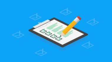 Beyaz arkaplanda Kontrol Listesi tableti. Tamam imzala. Hareket grafikleri.