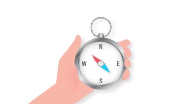Modern illustration with hand with compass for mobile app design. Motion graphics. Arrow icon.