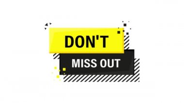 Beyaz arka planda 3 boyutlu megafon sarı pankartı kaçırmayın. Hareket grafikleri.