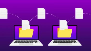 Beyaz arkaplanda dosya aktarımına sahip modern düz simge. Hareket grafikleri.