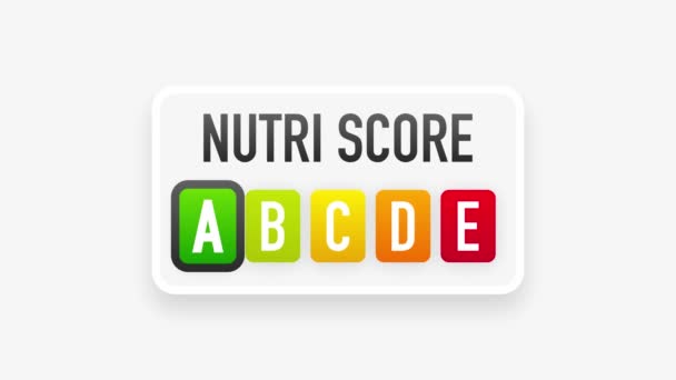 Emballage avec score de nutri vert. Différents niveaux de nutri. Graphiques de mouvement. — Video