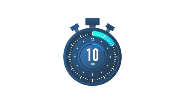 De timer van 10 minuten. Stopwatch pictogram in platte stijl.Motion graphics. — Stockvideo