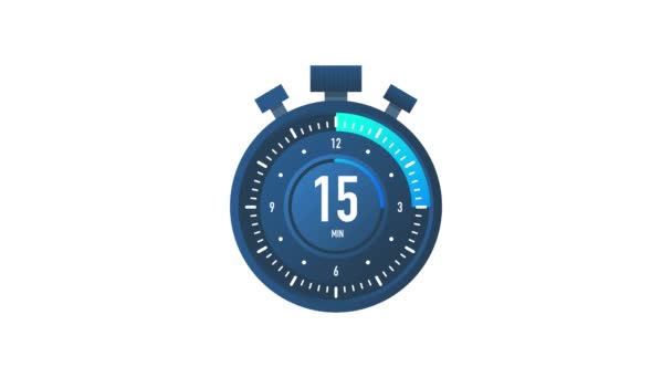 De timer van 15 minuten. Stopwatch pictogram in platte stijl.Motion graphics. — Stockvideo