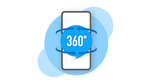 Icono de signo de vista de 360 grados sobre fondo blanco. Gráficos en movimiento. — Vídeos de Stock