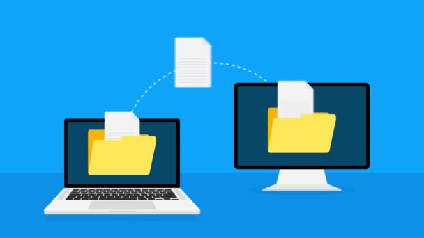 Icono plano moderno con transferencia de archivos sobre fondo blanco. Gráficos en movimiento. — Vídeo de stock