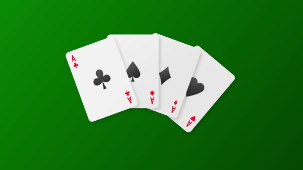 Playing cards in the casino on a green background. Motion graphics. — Stock Video