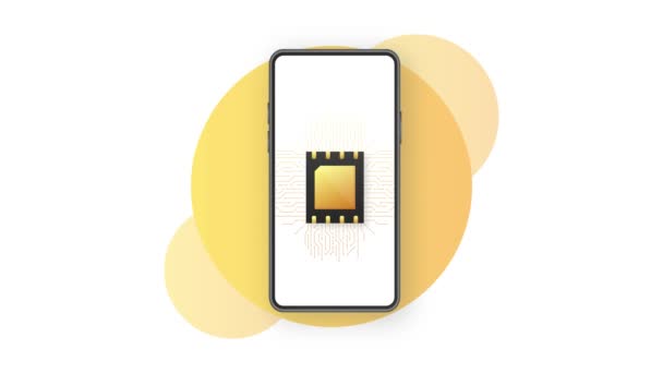 Цифровой чип электронной сим-карты цифровой чип. Современная икона Белый фон. Символ значка связи. Графика движения. — стоковое видео