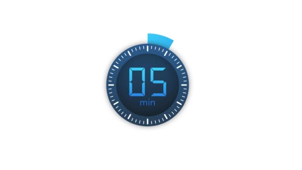 De timer van 5 minuten. Stopwatch pictogram in platte stijl.Motion graphics. — Stockvideo