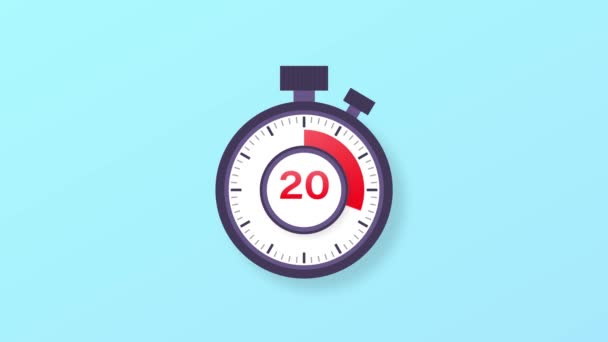 The 20 minutes timer. Stopwatch icon in flat style. Motion graphics. — Stock Video