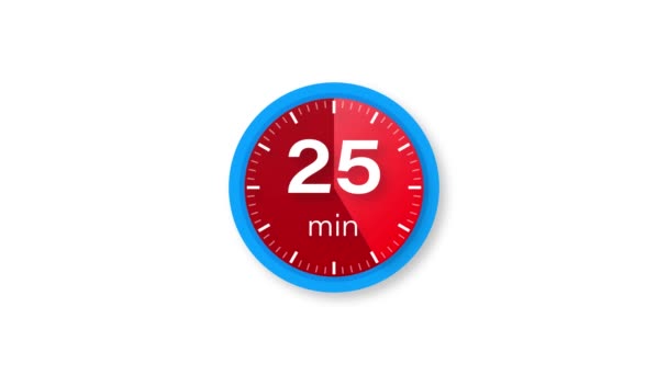 Den 25 minuter långa timern. Stoppur ikonen i platt stil. Rörlig grafik. — Stockvideo