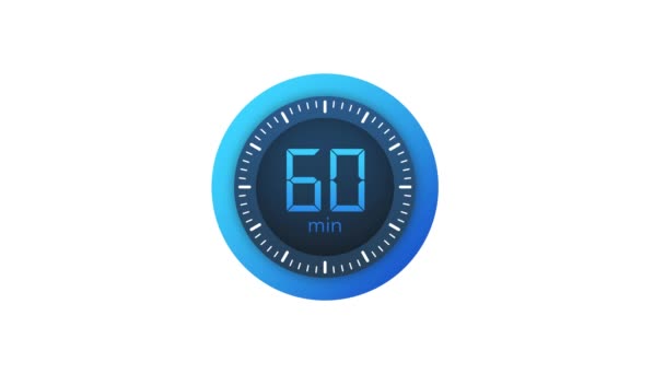 The 60 minutes timer. Stopwatch icon in flat style. Motion graphics. — Stock Video