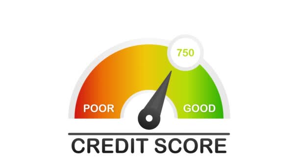 Gedetailleerde illustratie van een credit score meter met pointer. Bewegingsgrafiek. — Stockvideo