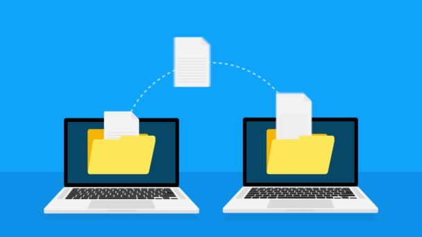 Icono plano moderno con transferencia de archivos sobre fondo blanco. Gráficos en movimiento. — Vídeo de stock