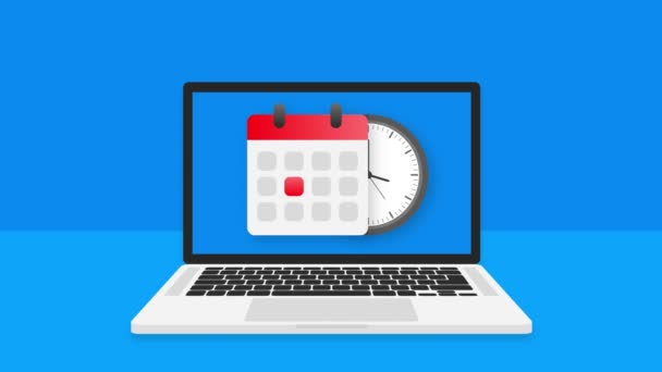 Calendar and Clock Icon on blue background. Motion graphics. — Stock Video