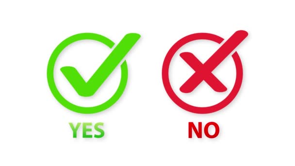 Yes and No check marks icon on white background. Motion graphics. — Stock Video