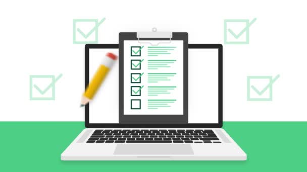 Check List tablet op witte achtergrond. Goed teken. Bewegingsgrafiek. — Stockvideo