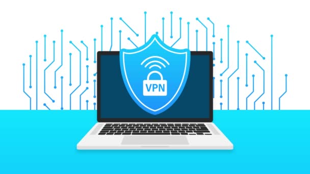 Etiqueta segura VPN plana azul sobre fondo blanco. Gráficos en movimiento. — Vídeos de Stock