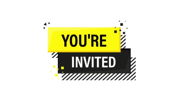 You are invited megaphone yellow banner in 3D style on white background. Motion graphics. — Stock Video