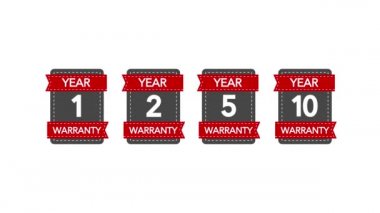 Badges set with year warranty on white background. Motion graphics.
