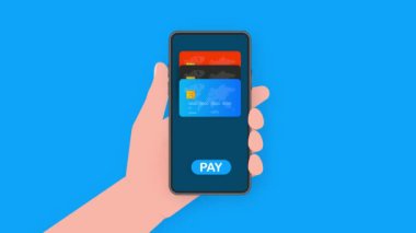 Mobile payment. NFC smart phone concept icon in flat style. Motion graphics.